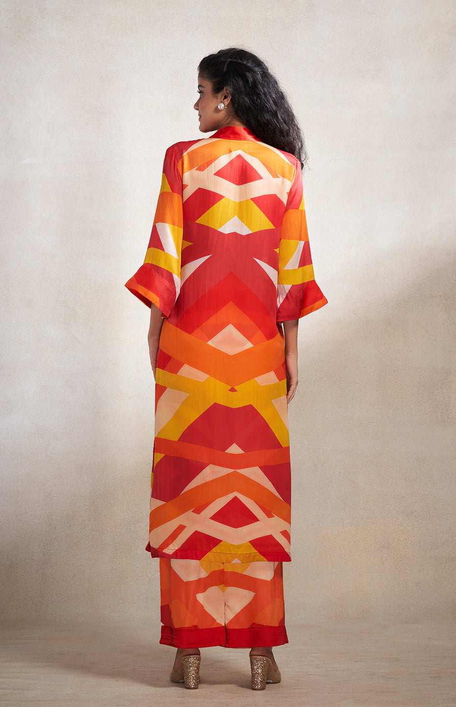 Red & Orange Abstract Wrap Dress