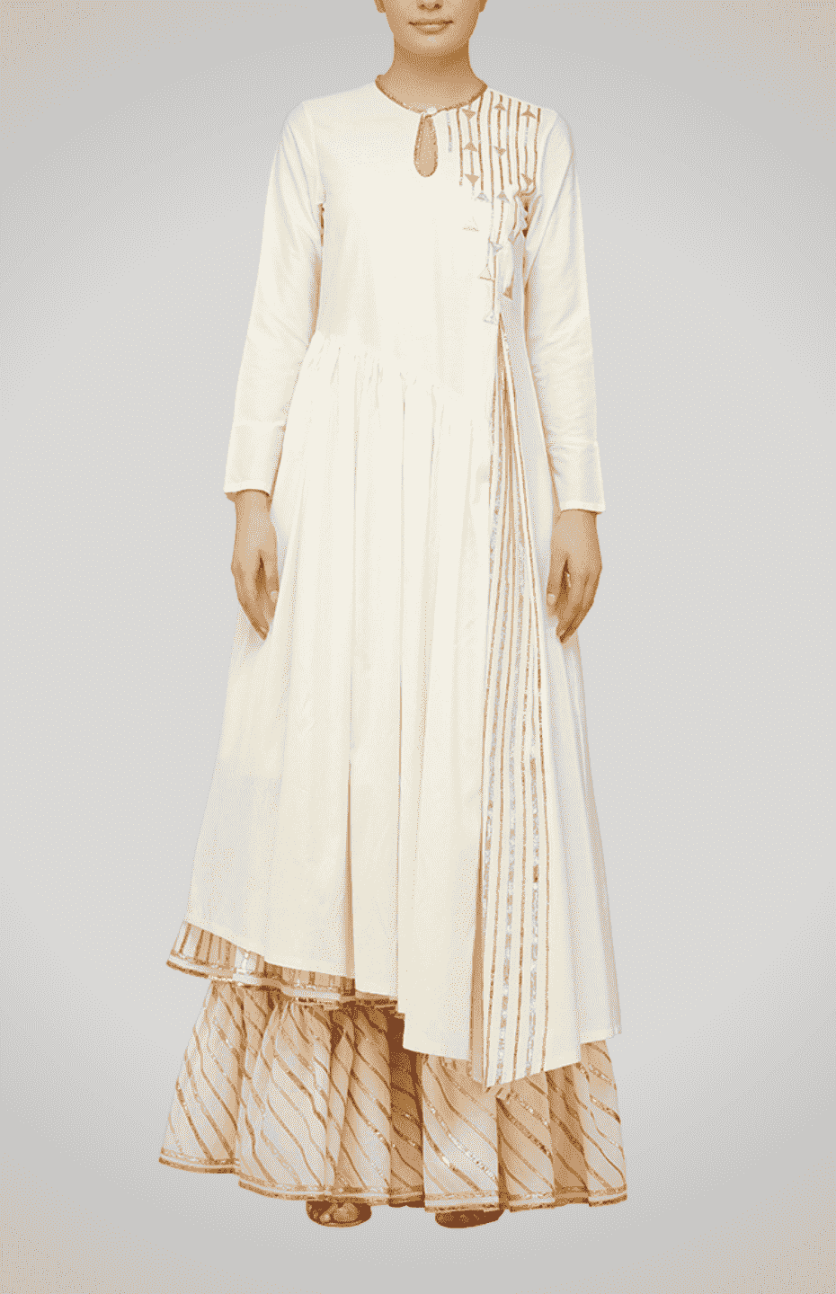 Off-White Asymmetrical Go Dart Kurta