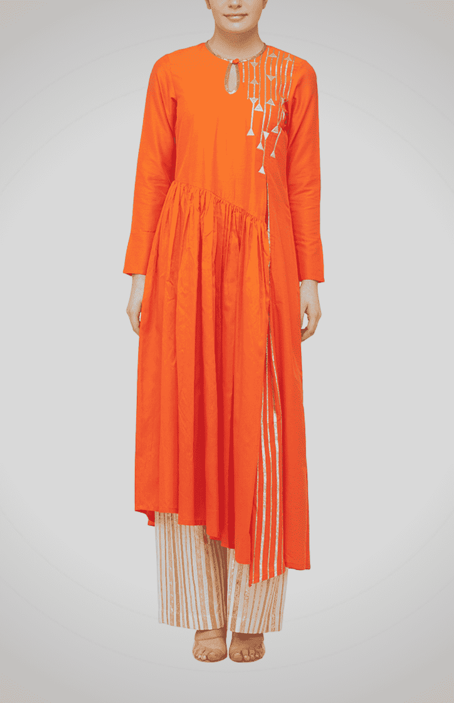 Orange Asymmetrical Go-Dart Kurta