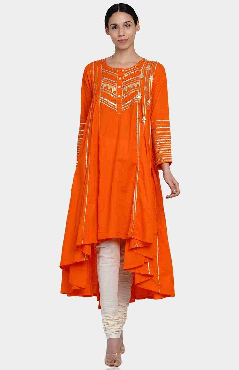 Orange Asymmetrical Gota Kali Kurta