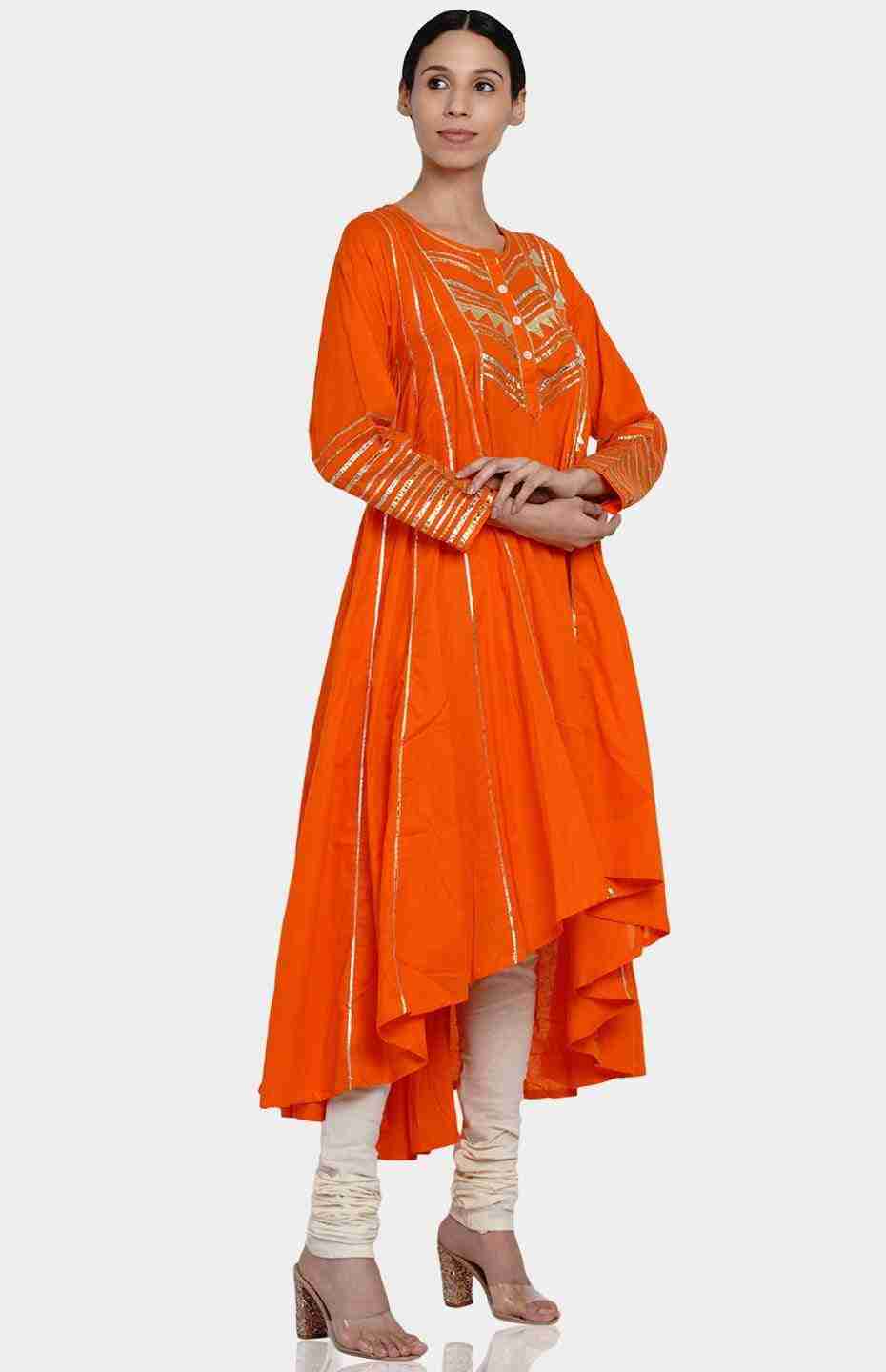 Orange Asymmetrical Gota Kali Kurta