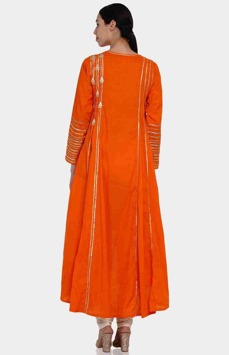 Orange Asymmetrical Gota Kali Kurta