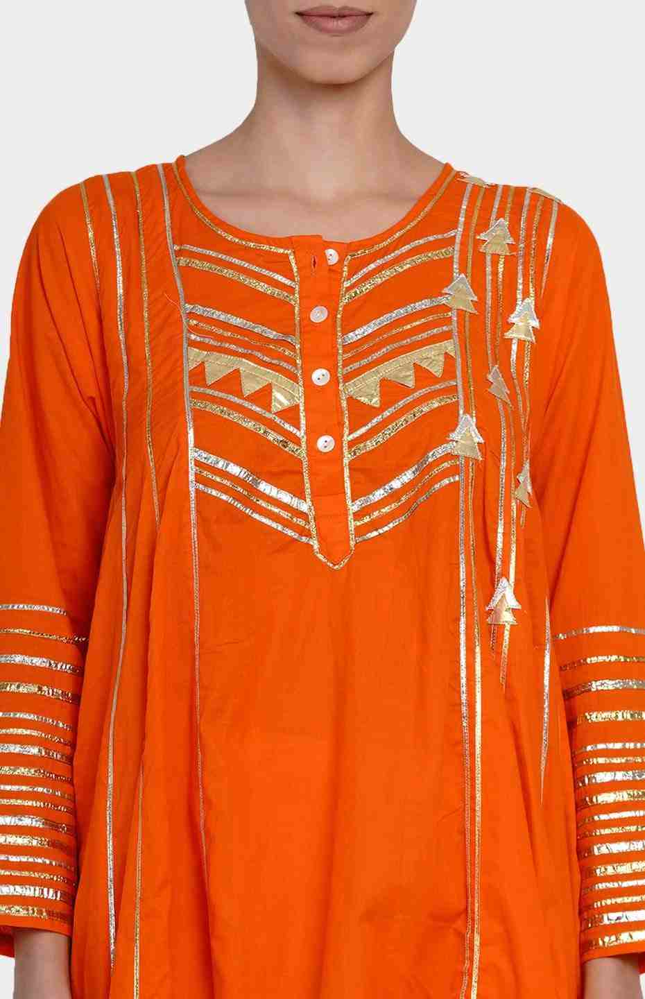Orange Asymmetrical Gota Kali Kurta