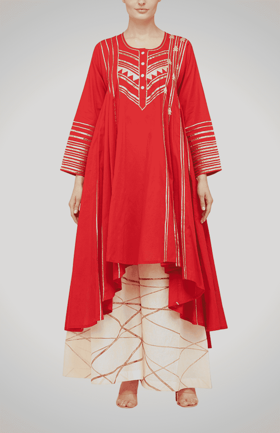 Red Asymmetrical Gota Kali Kurta