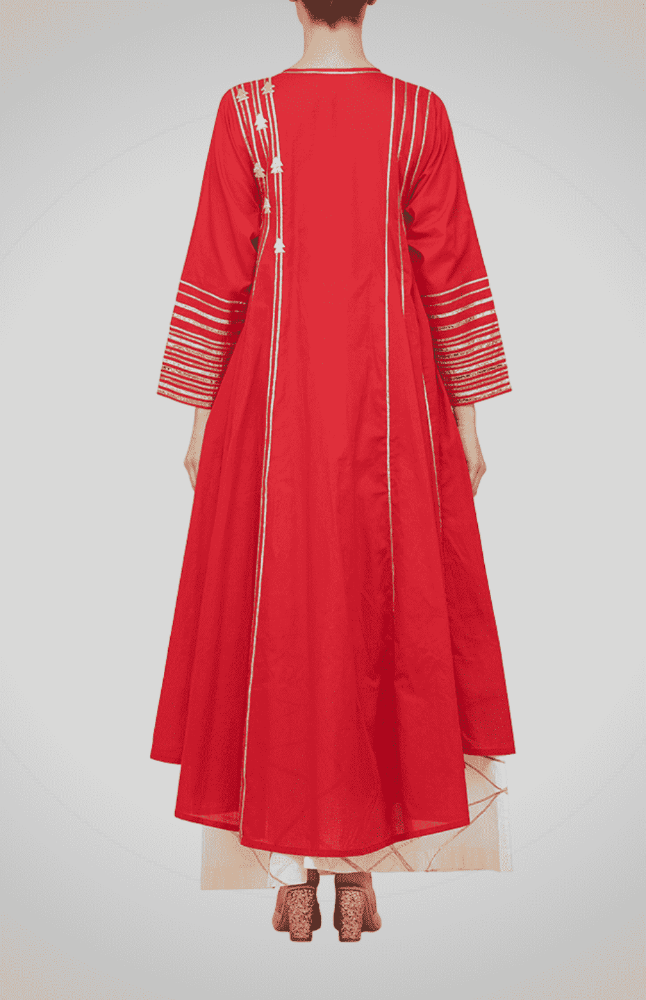 Red Asymmetrical Gota Kali Kurta