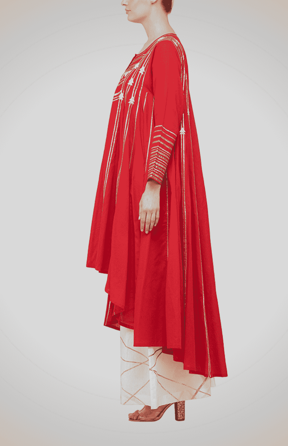 Red Asymmetrical Gota Kali Kurta