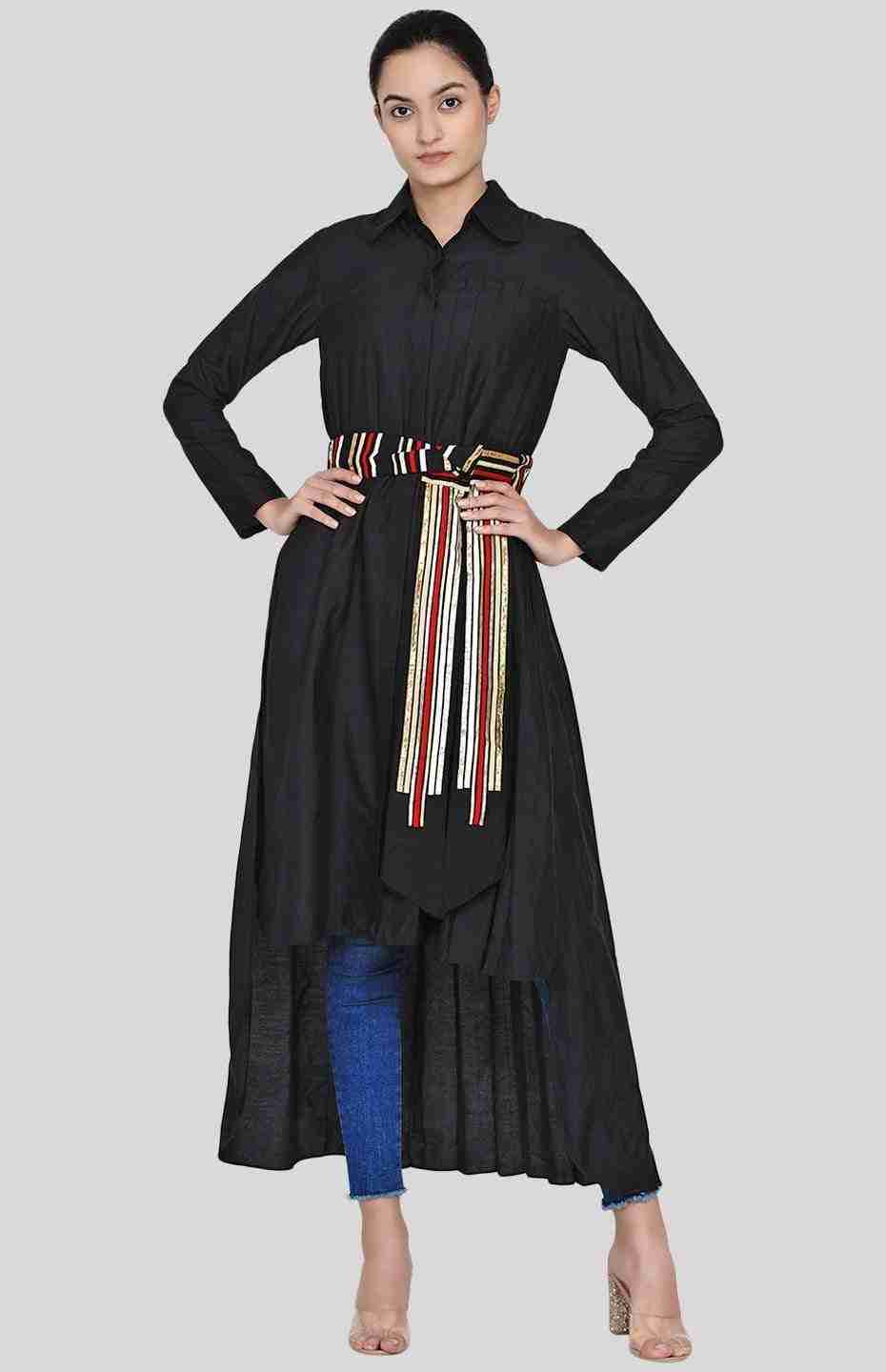 Black Asymmetrical Pleated Tunic