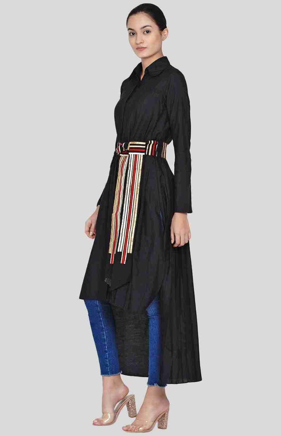 Black Asymmetrical Pleated Tunic