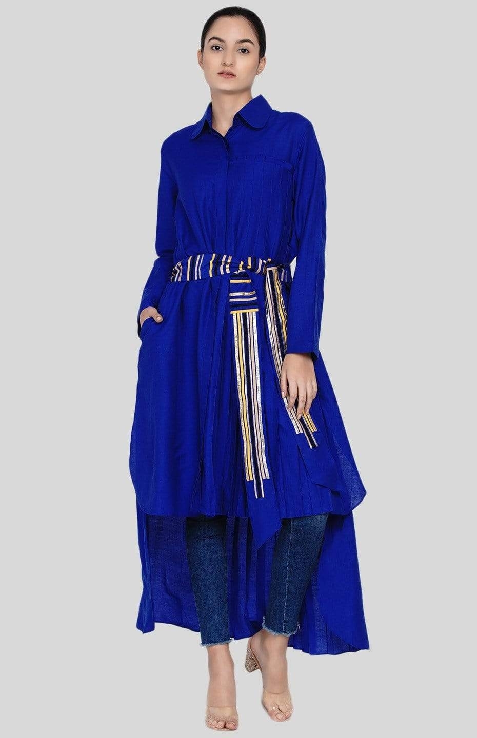 Blue Asymmetrical Pleated Tunic