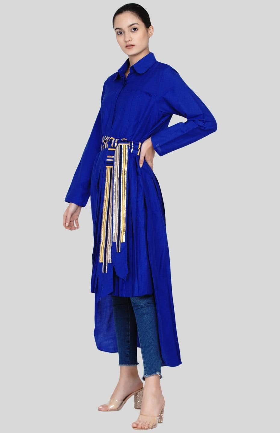 Blue Asymmetrical Pleated Tunic