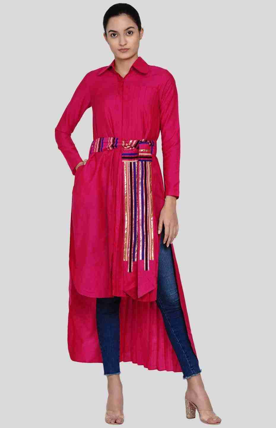 Pink Asymmetrical Pleated Tunic