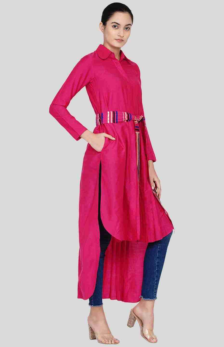 Pink Asymmetrical Pleated Tunic