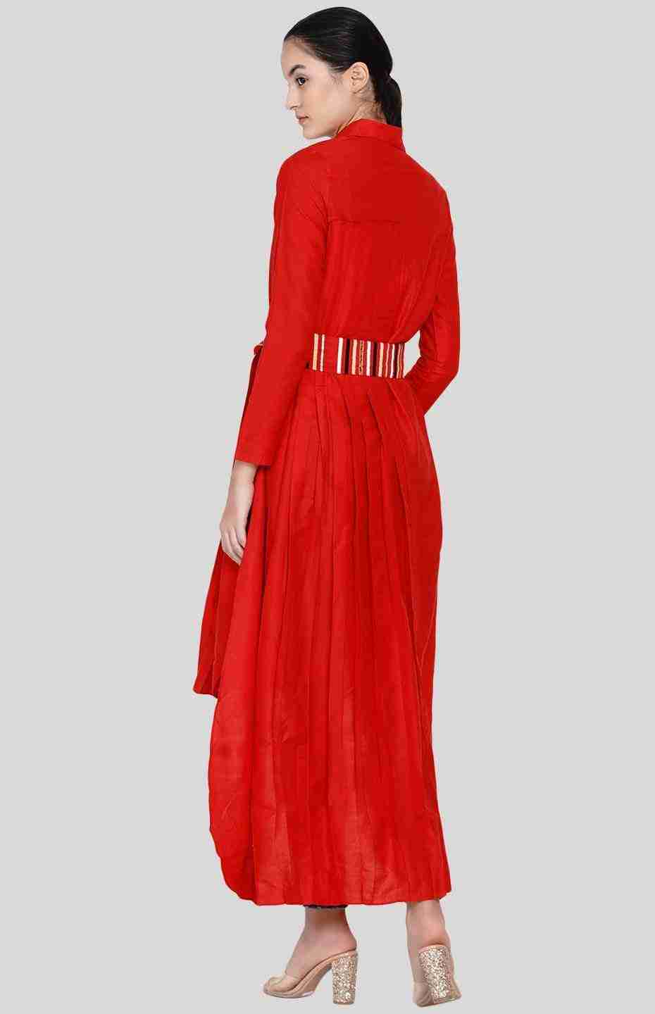 Red Asymmetrical Pleated Tunic