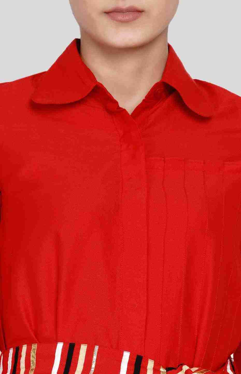 Red Asymmetrical Pleated Tunic