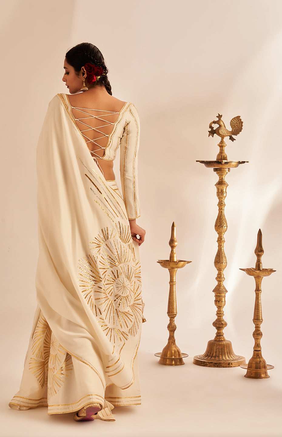 Off White Rose Gota Dupatta