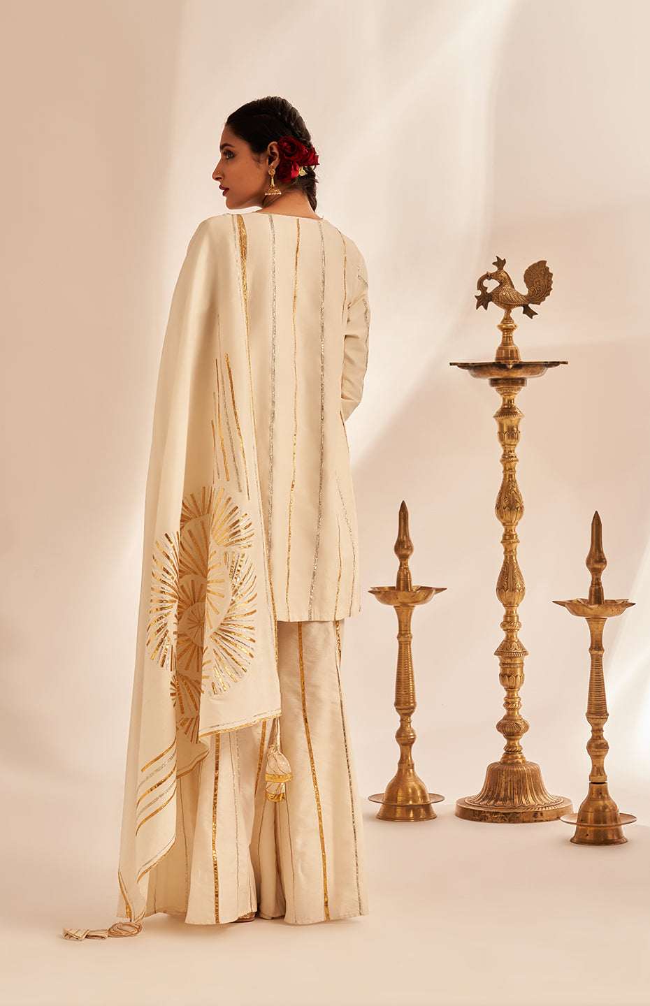 Off White Rose Gota Dupatta