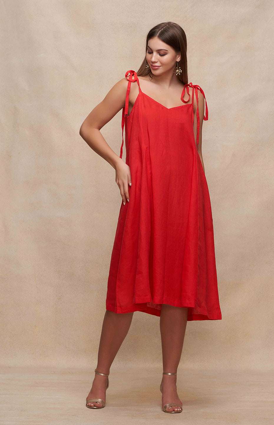 Red Singlet Linen Dress