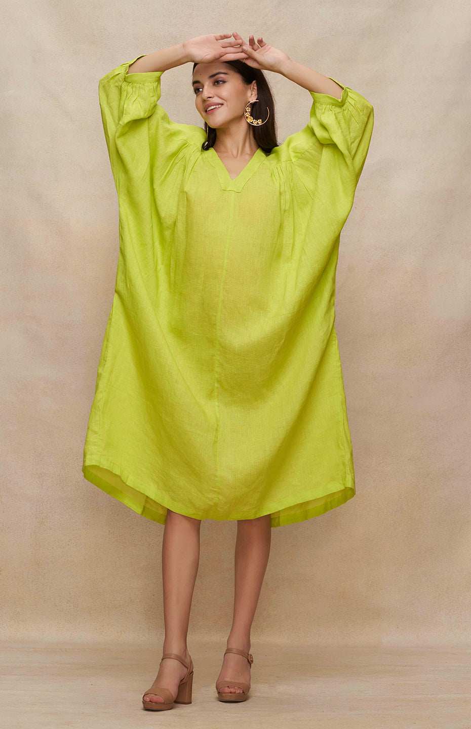 Green Linen Kaftan Dress