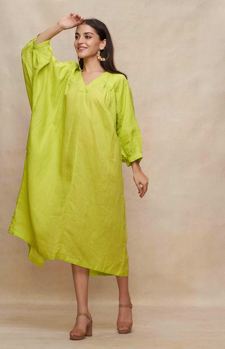 Green Linen Kaftan Dress