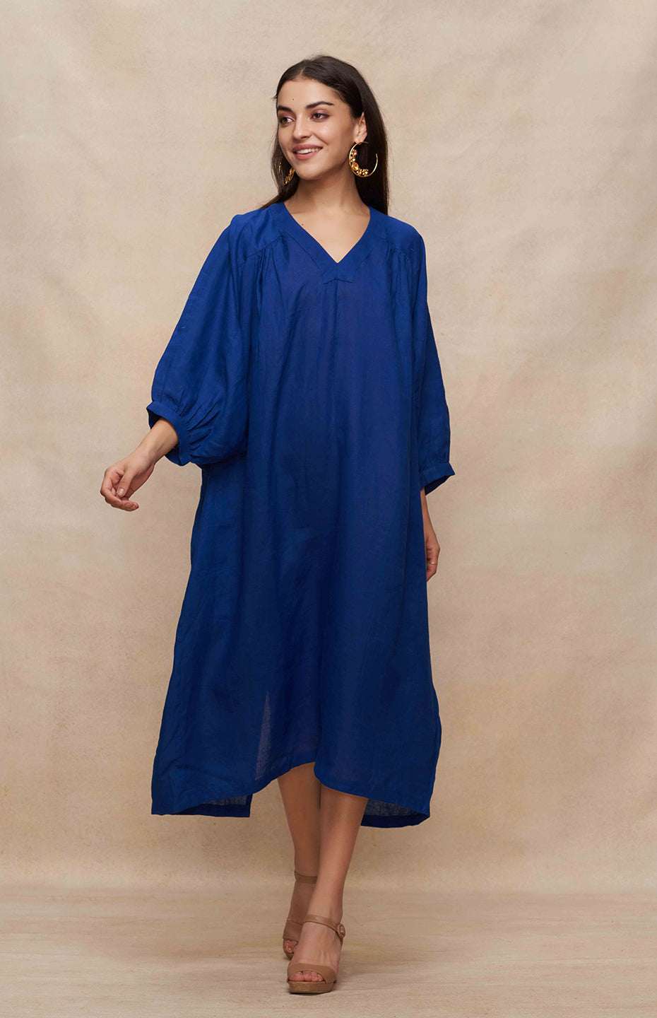 Blue Linen Kaftan Dress