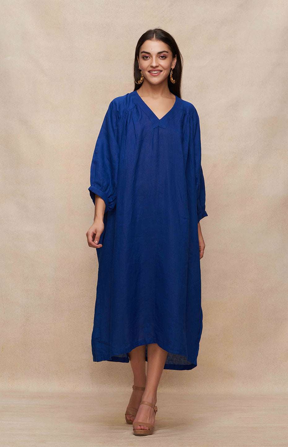 Blue Linen Kaftan Dress