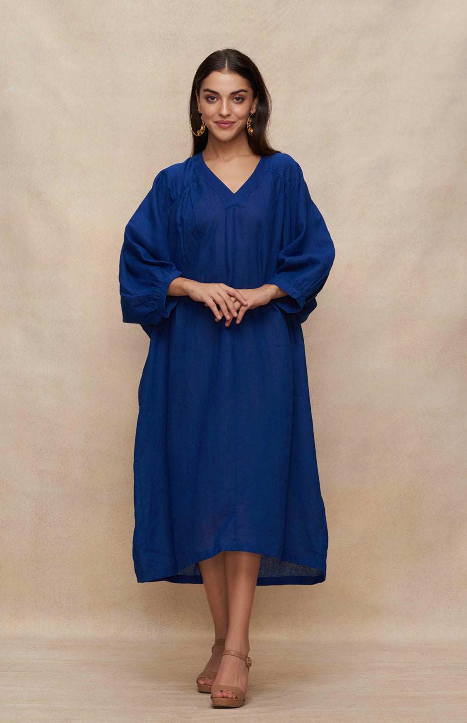 Blue Linen Kaftan Dress