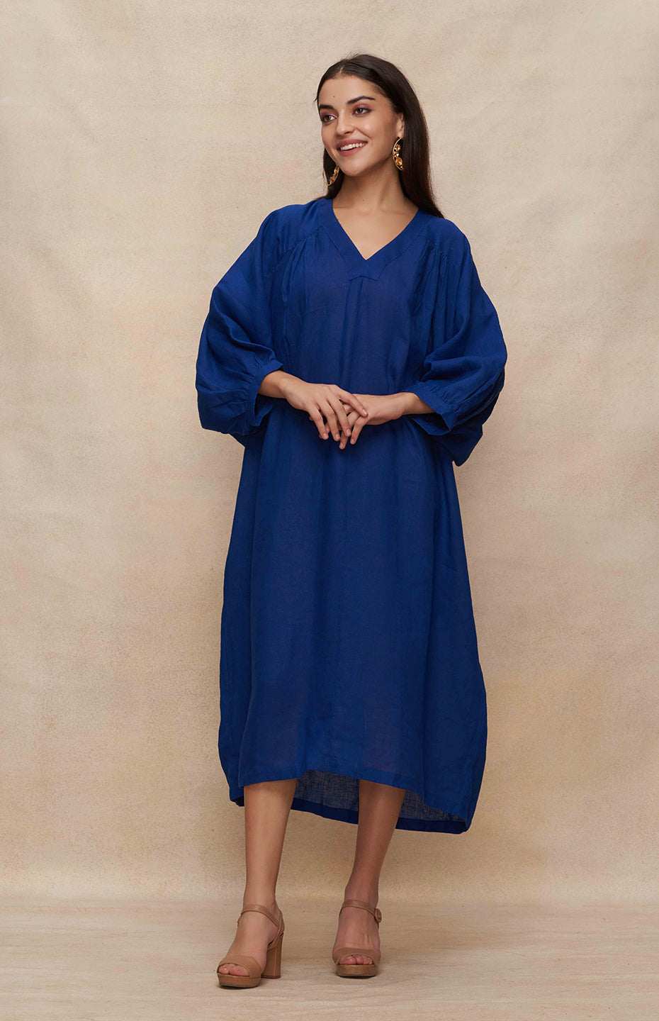 Blue Linen Kaftan Dress