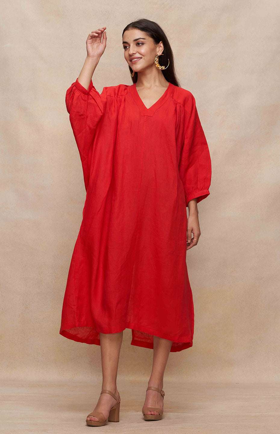 Red Linen Kaftan Dress