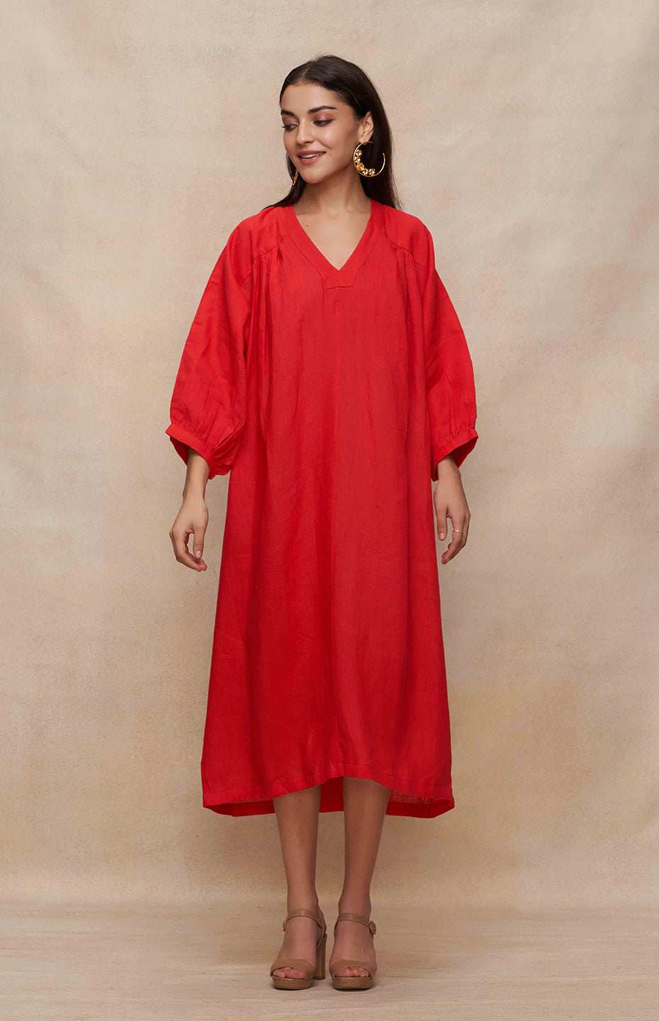 Red Linen Kaftan Dress