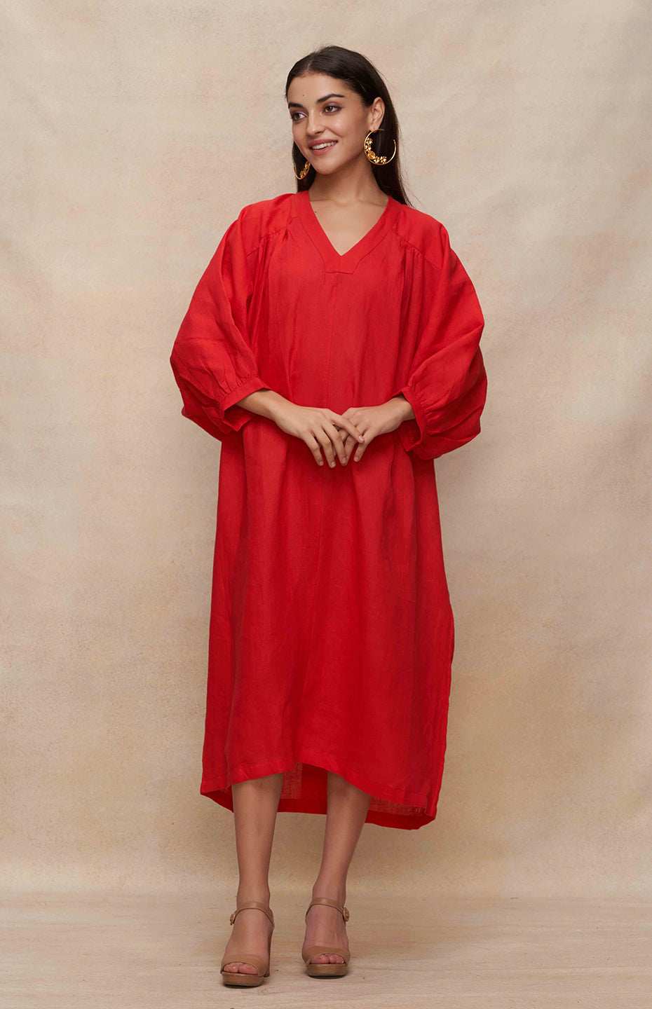 Red Linen Kaftan Dress