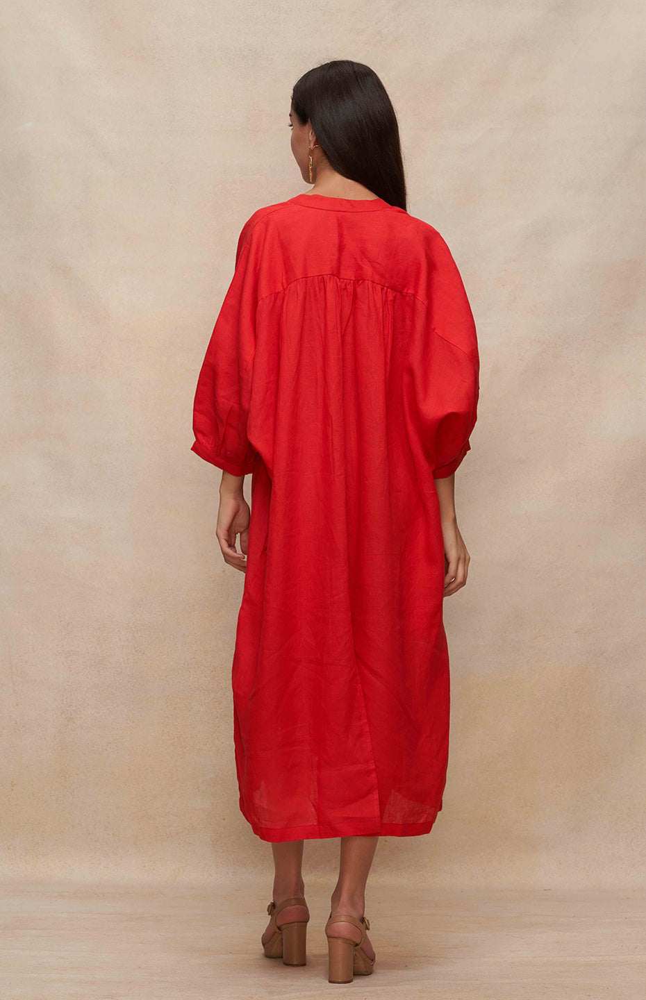 Red Linen Kaftan Dress