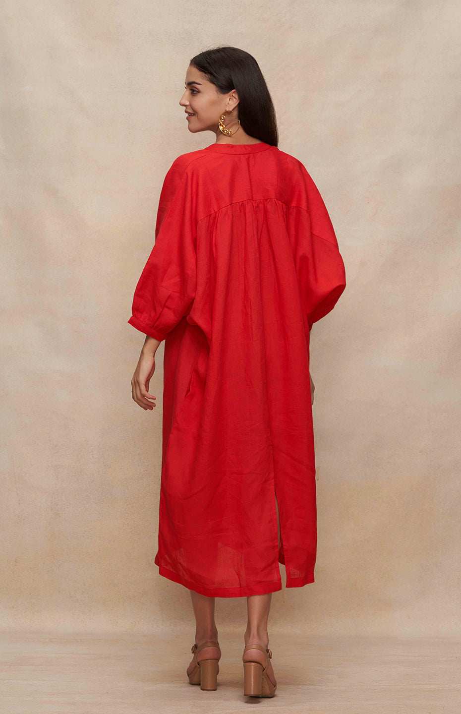 Red Linen Kaftan Dress