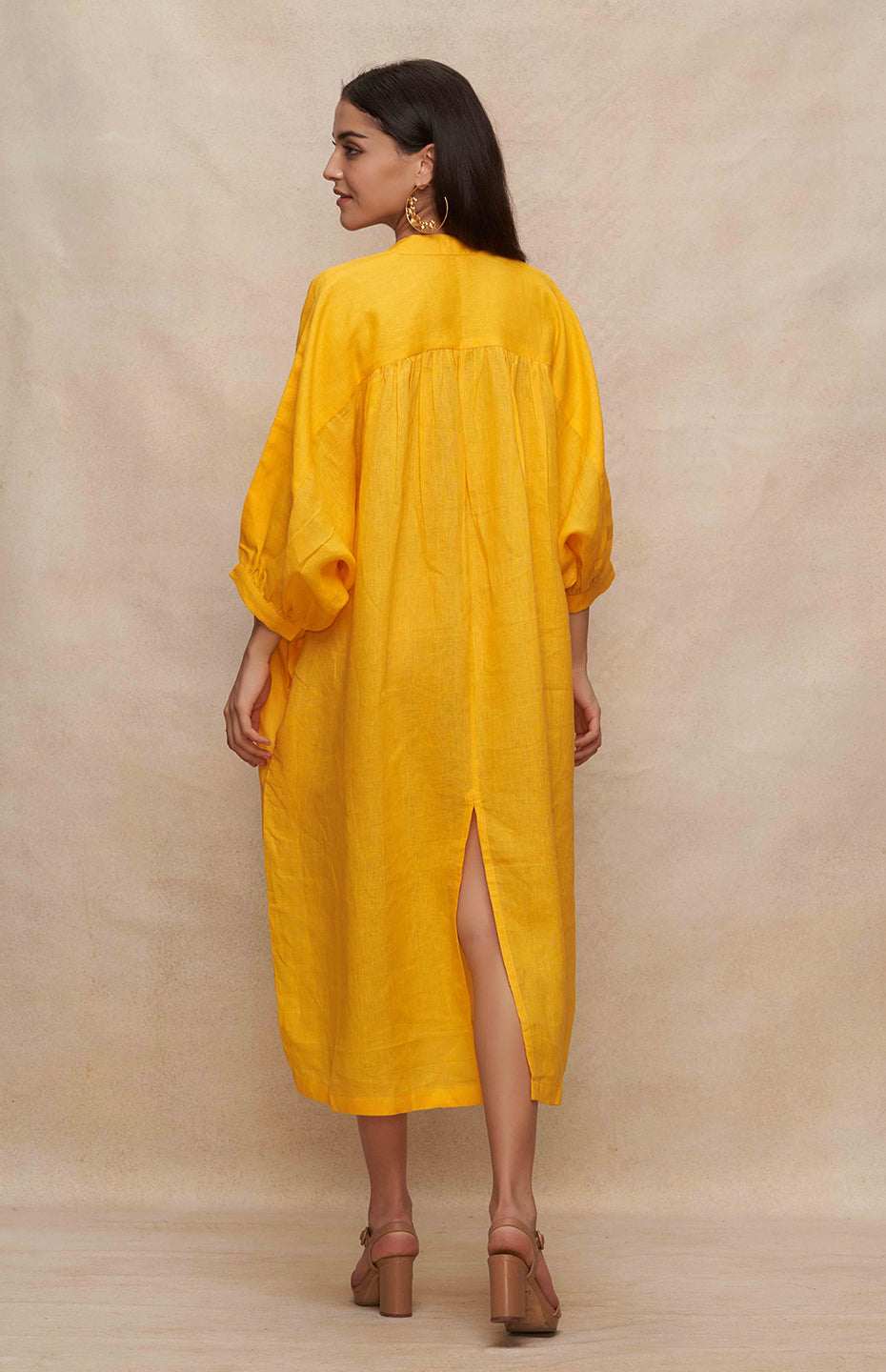 Yellow Linen Kaftan Dress