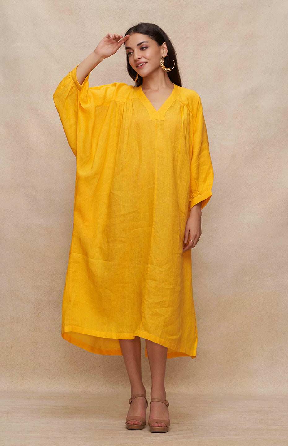 Yellow Linen Kaftan Dress