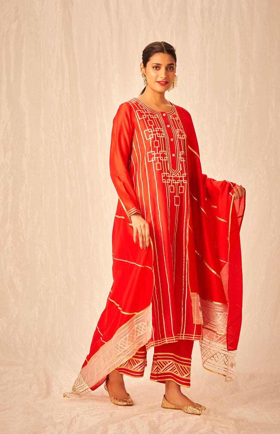 Red A Line Kurta