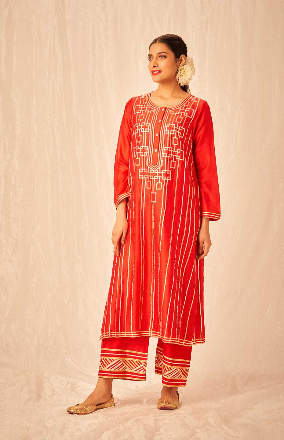 Red A Line Kurta
