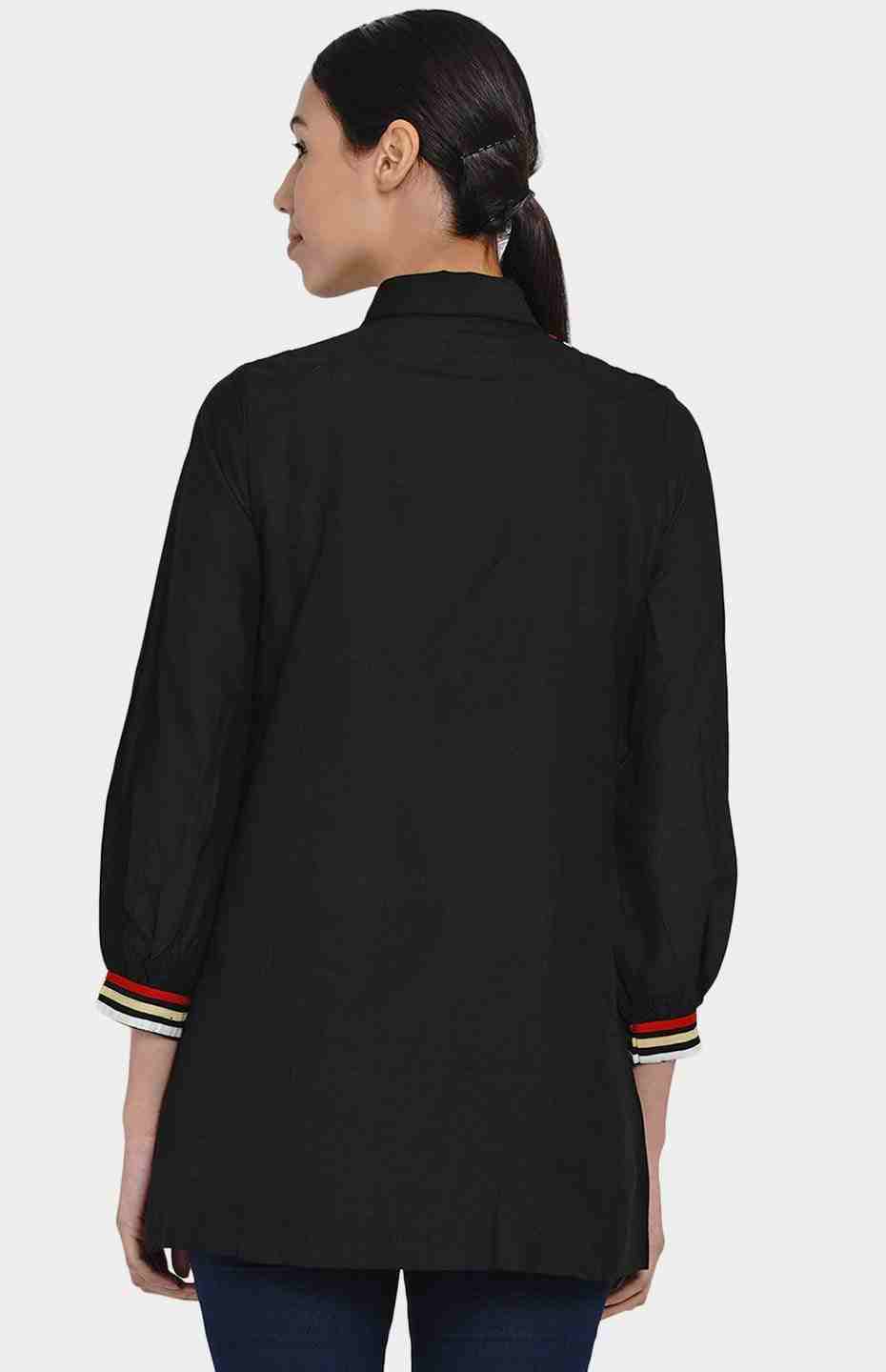 Black Gathered Placket Shirt