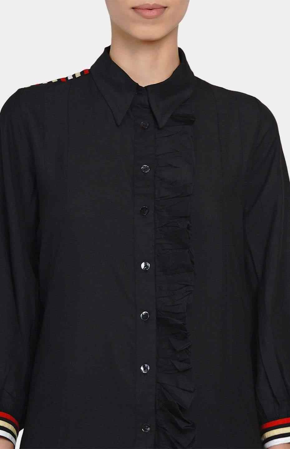 Black Gathered Placket Shirt