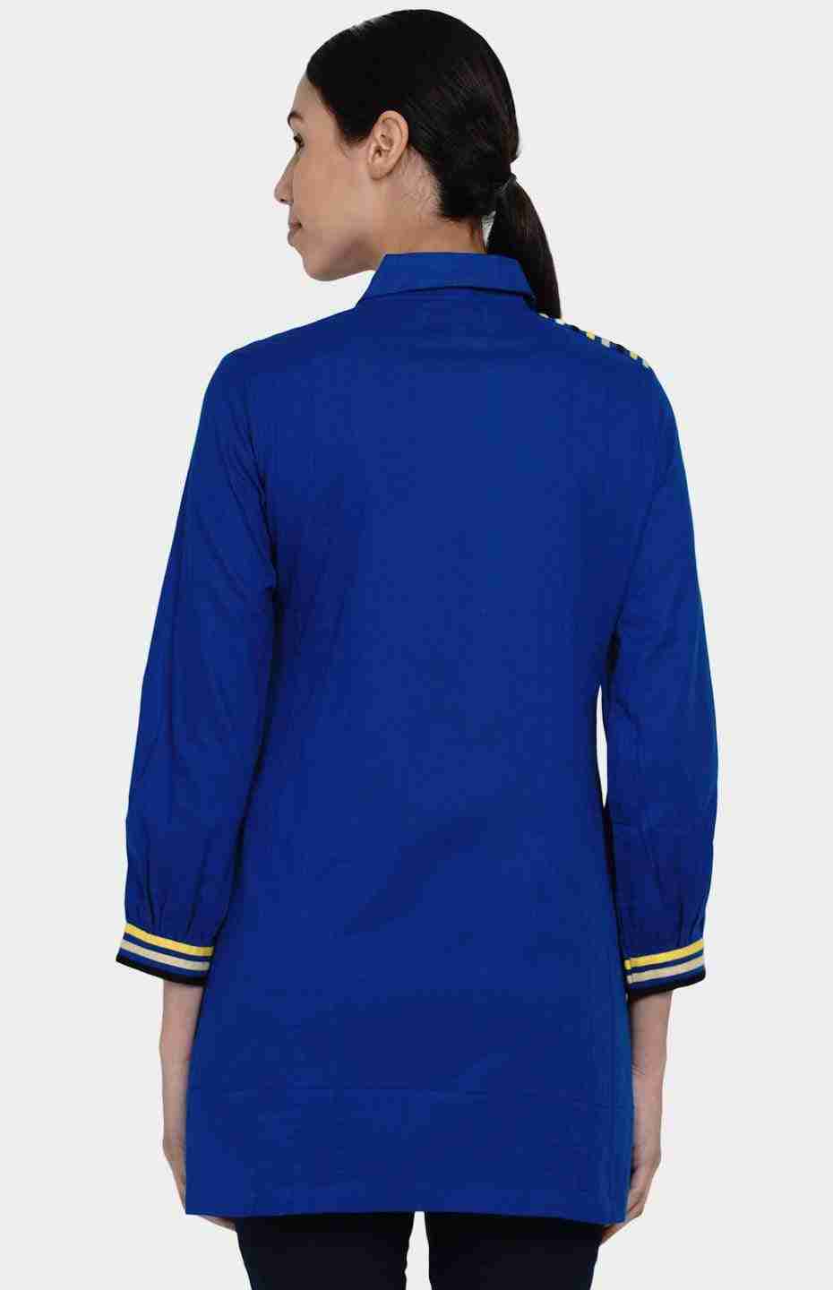 Blue Gathered Placket Shirt