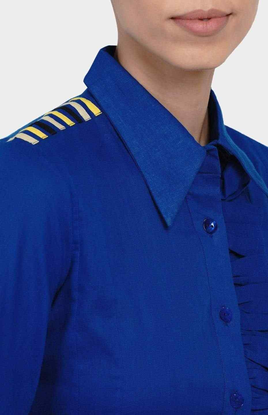 Blue Gathered Placket Shirt