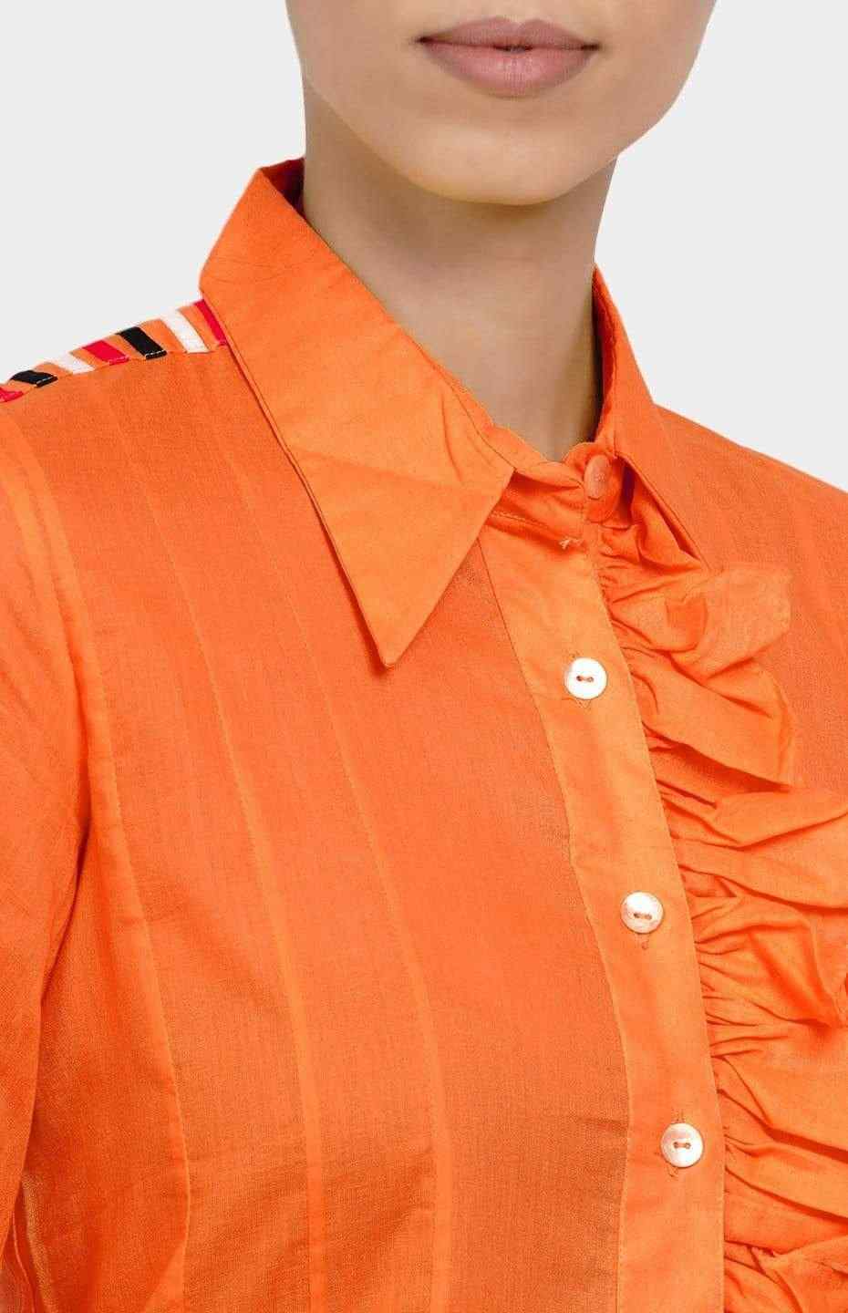 Orange Gathered Placket Shirt
