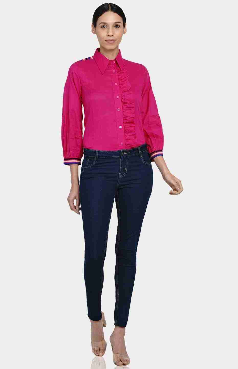Pink Gathered Placket Shirt