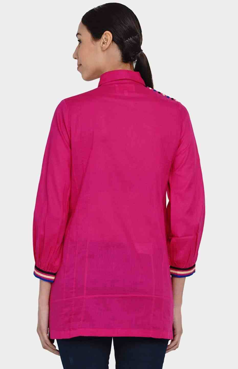 Pink Gathered Placket Shirt
