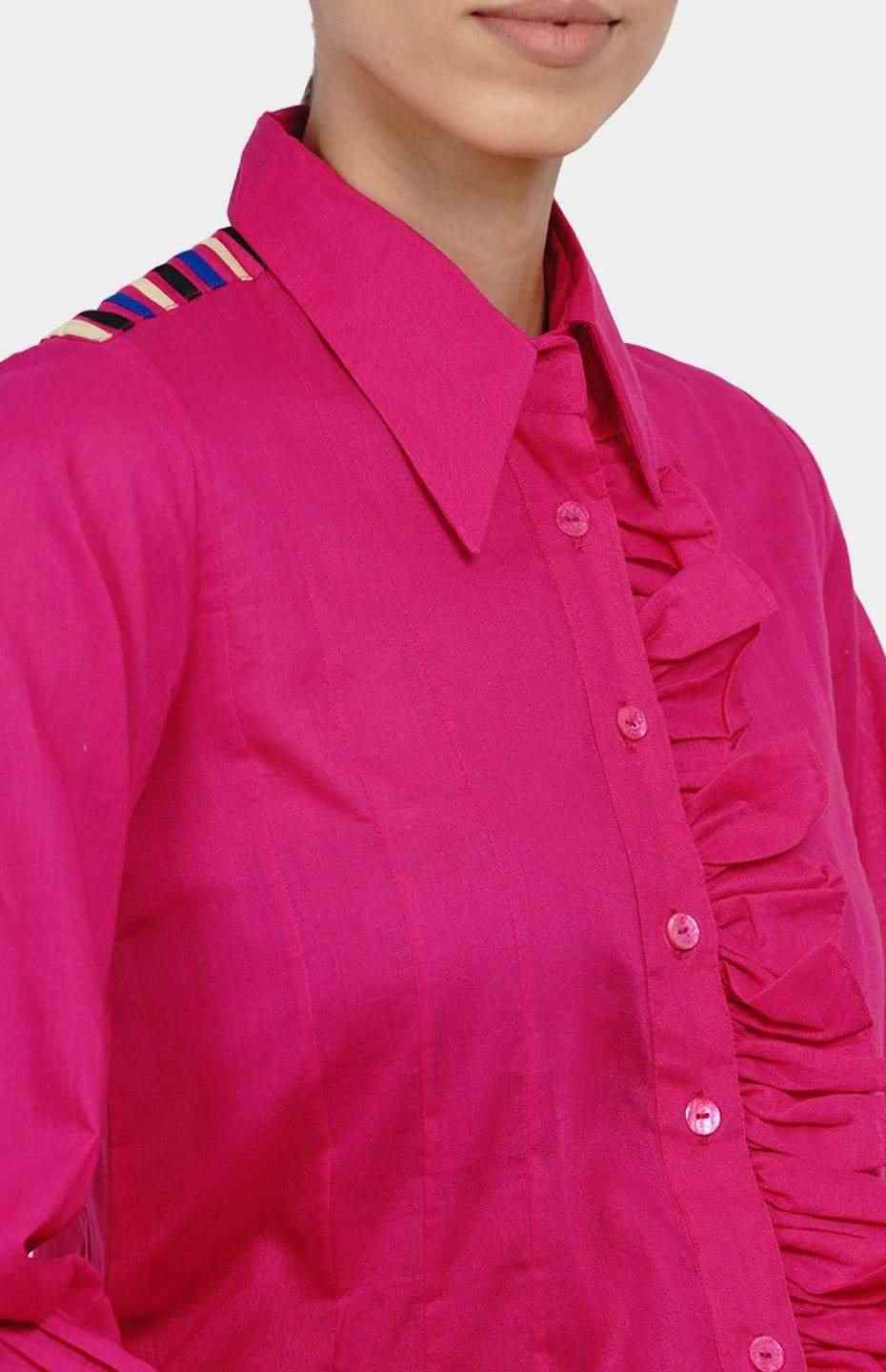 Pink Gathered Placket Shirt