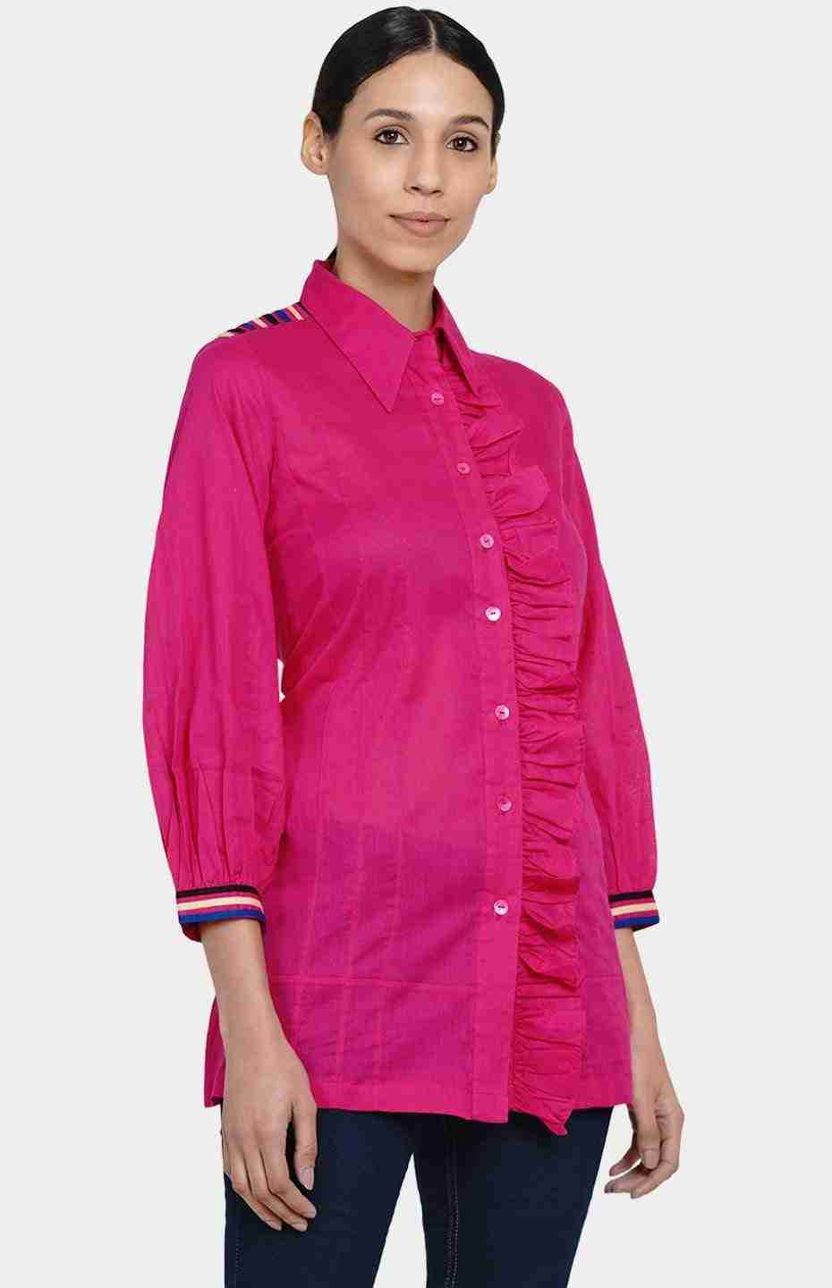 Pink Gathered Placket Shirt