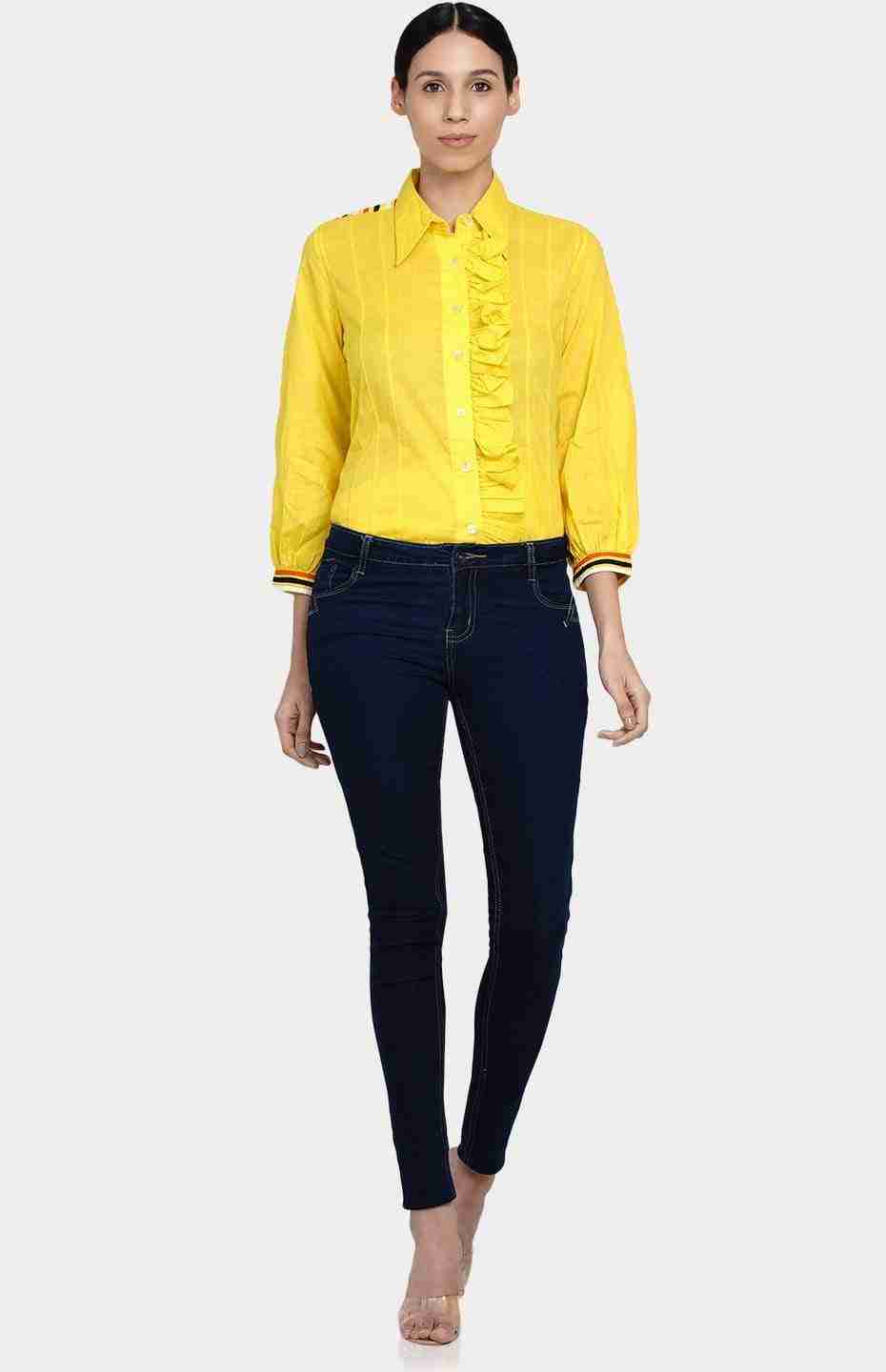 Yellow Gathered Placket Shirt