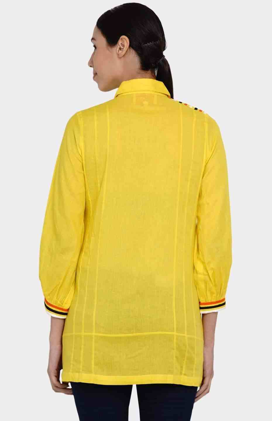 Yellow Gathered Placket Shirt