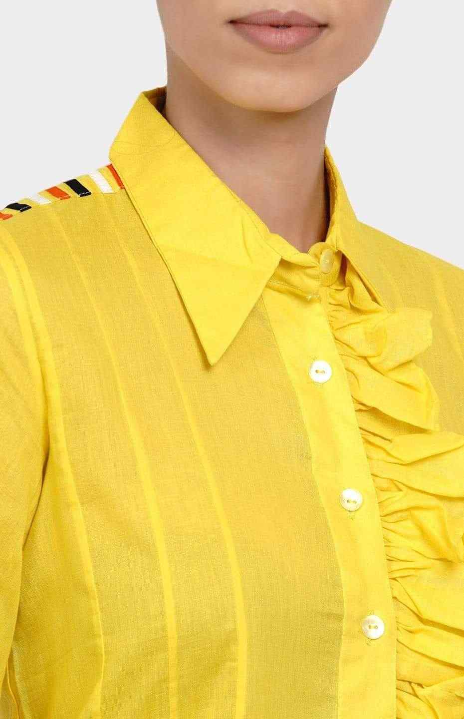 Yellow Gathered Placket Shirt