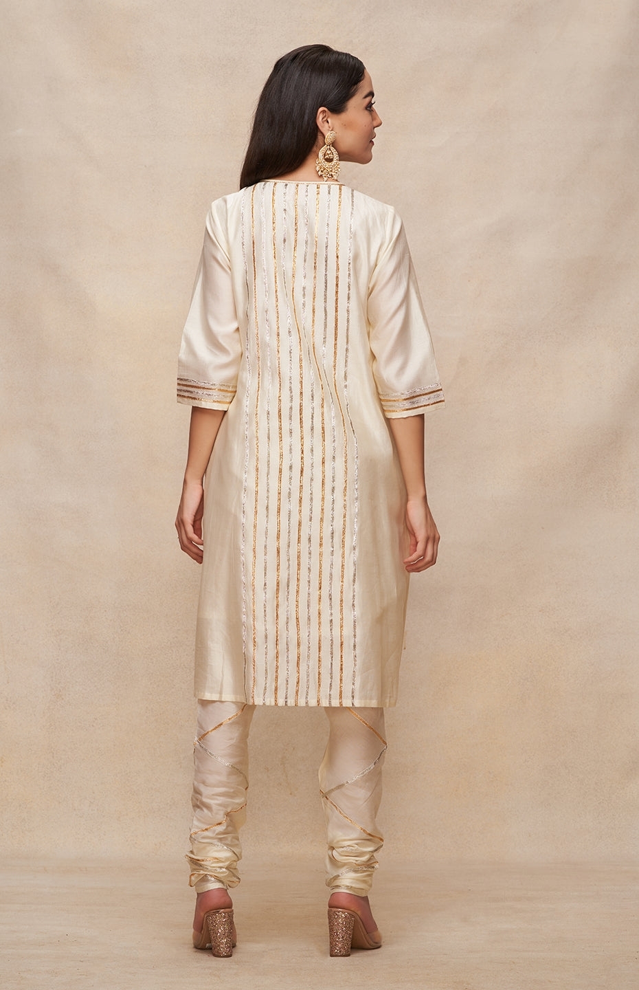 Off White Gathered Gota Tunic