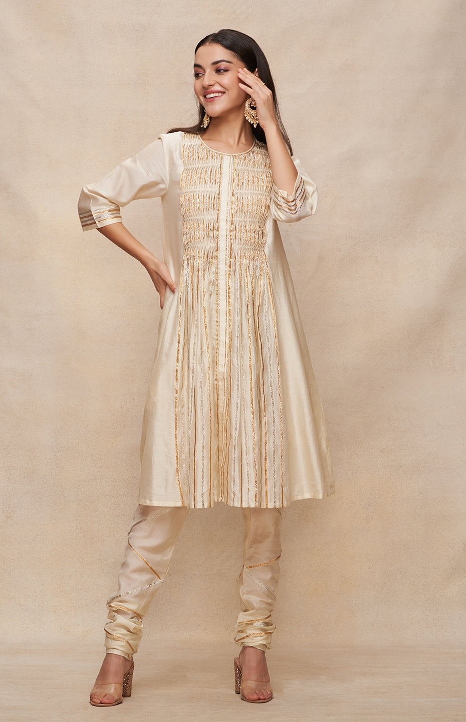 Off White Gathered Gota Tunic